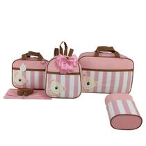 Bolsa maternidade 5 peças urso luxo rosa