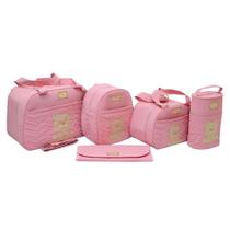 Bolsa maternidade bebê kit 5 peças rosa impermeável