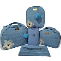 Bolsa maternidade bebê kit 5 peças Urso Azul impermeável