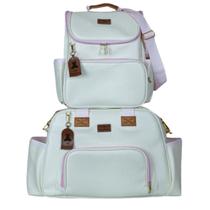 Bolsa Maternidade c/ Mochila em Corano 02 Peças Cor:Creme c/ Rosa