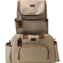 Bolsa Maternidade c/ Mochila em Linho Sintético Luxo Corano Cor:Café