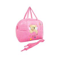 Bolsa Maternidade Grande em Plush-Detalhe Bordado Cor:ROSA