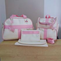Bolsa maternidade Kit Com 4 peças Luxo Com Mochila 2 em 1 Para Bebe Menina Rosa