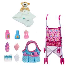 Bolsa Maternidade P/ Bebê Reborn + Naninha Urso e Carrinho