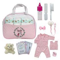 Bolsa Maternidade Rosa c Roupa+Acessórios+Fralda Bebê Reborn