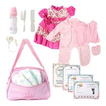 Bolsa Maternidade Rosa c Roupa+Acessórios+Fralda Bebê Reborn