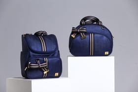 Bolsa Maternidade Tam. G + Mochila 2 Em 1 Azul Marinho c/ Caramelo +alça Removível