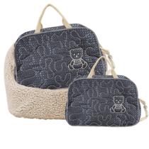 Bolsa Maternidade Ursinho Reforçada 2 Pçs Luxo Azul Rosa Top Multifuncao Organizador Espaçosa Impermeavel Alça Bebê