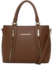 Bolsa Média com Bolso Externo e Dois Zíperes - Rafitthy - Marrom e Dourado