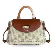 Bolsa Média Feminina Palha Sintética De Praia Moda Verão Top