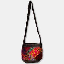 Bolsa Média Indiana Bordada Tecido Patchwork Sem Zíper -
