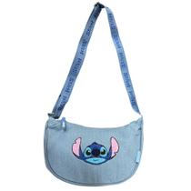 Bolsa Meia Lua Juvenil Stitch Efeito Jeans Disney Infantil