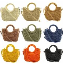 Bolsa Meia Lua Palha Colorida Moda Praia Piscina Verão Bolsa Meia Lua Palha Colorida Moda Praia Piscina Verão