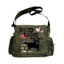 Bolsa Mensageira Feminina Em Lona Verde Com Padrão Divertido, Múltiplos Bolsos E Fecho De Zíper Para Bolsa Mensageira Feminina Em Lona Verde Com Padrão Divertido, Múltiplos Bolsos E Fecho De Zíper Para