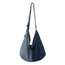 Bolsa Messenger Bloco de cor jeans lavado para mulheres 40x18x36cm