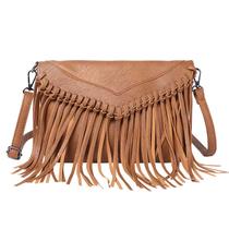 Bolsa Messenger Boho Fringe, envelope de couro para mulheres
