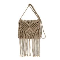 Bolsa Messenger Boho Fringe Macrame Tecida à Mão em Poliéster