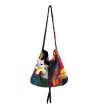 Bolsa Messenger Boho Patchwork Design em tela jeans reversível
