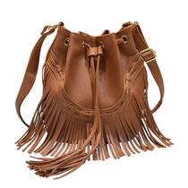 Bolsa Messenger Bolsa de ombro Boho Fringe Leather Bucket