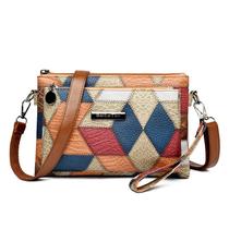 Bolsa Messenger Color Block em couro patchwork para mulheres