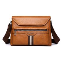 Bolsa Messenger de couro PU para homens com detalhes listrados 28x5x21cm Bolsa Messenger de couro PU para homens com detalhes listrados 28x5x21cm