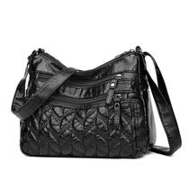 Bolsa Messenger feminina acolchoada de couro macio de grande capacidade