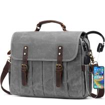 Bolsa Messenger Nerion Vintage Canvas em couro genuíno 15.6