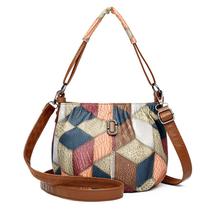 Bolsa Messenger Patchwork Vintage de couro macio para mulher