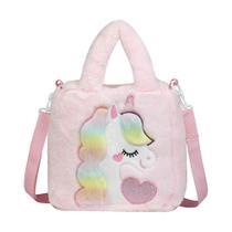 Bolsa Messenger Pink Unicorn Anime Plush Kids 26x9x27cm