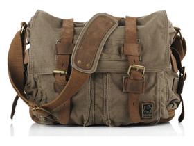 Bolsa Messenger Sechunk Vintage Military Leather Lona Verde
