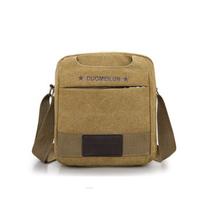 Bolsa Messenger Vinta Canvas para homens 20x7x25cm cáqui