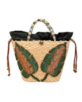 Bolsa mini bag palha luxo theron folhas bordada handmade Bolsa mini bag palha luxo theron folhas bordada handmade