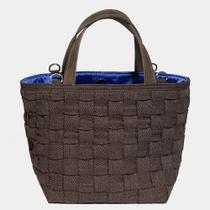 Bolsa mini tote de tresse de algodão e alças de couro