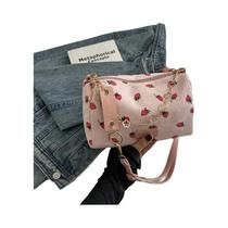 Bolsa Mini Transversal De Corduroy Com Estampa De Morango, Estilo Fresco Ins, Bolsa De Ombro Para