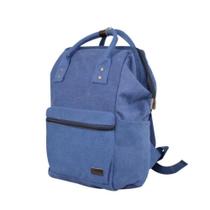 Bolsa mochila azul maternidade multiuso detalhes em couro