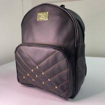 Bolsa mochila básica escolar detalhe costura rebite moda feminina