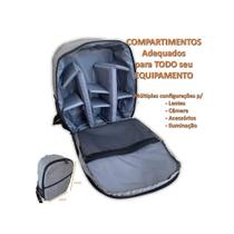 Bolsa Mochila Case p/ Câmera e Lentes fotográfica c/ divisórias Leve Compacta Premium Cinza