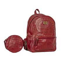 Bolsa Mochila Couro Feminina Alto Relevo Vermelha Red + Bolsa Pequena Transversal - Under Bags