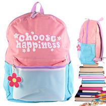Bolsa Mochila de Alça Femininal Choose Happiness Rosa Com Chaveiro Escola Viagem Passeio