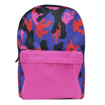 Bolsa Mochila Escolar Geométrica Tricolor Rosa Feminina