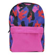Bolsa Mochila Escolar Geométrica Tricolor Rosa Feminina - Top Bolsas