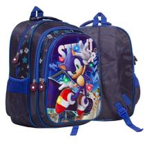 Bolsa Mochila Escolar Menino Sonic 3D Led Costas Passeio