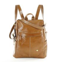 Bolsa Mochila Feminina Anti Furto Notebook Em Couro Caramelo