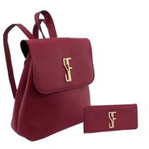 bolsa mochila feminina com carteira kit bolsa dois em um