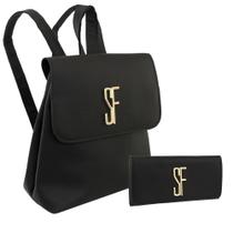 bolsa mochila feminina com carteira kit bolsa dois em um