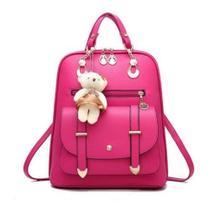 Bolsa Mochila Feminina Com Chaveiro Urso Em Couro Casual - KINGLEEN