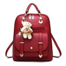 Bolsa Mochila Feminina Com Chaveiro Urso Em Couro Casual - KINGLEEN