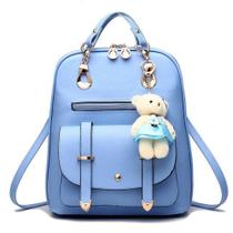 Bolsa Mochila Feminina Com Chaveiro Urso Em Couro Casual - KINGLEEN