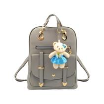 Bolsa Mochila Feminina Com Chaveiro Urso Em Couro Casual