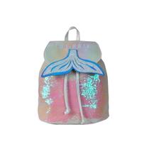 Bolsa Mochila Feminina Costas Infantil Juvenil Escolar Menina Brilhante Calda de Pequena Sereia Sweet Lili July